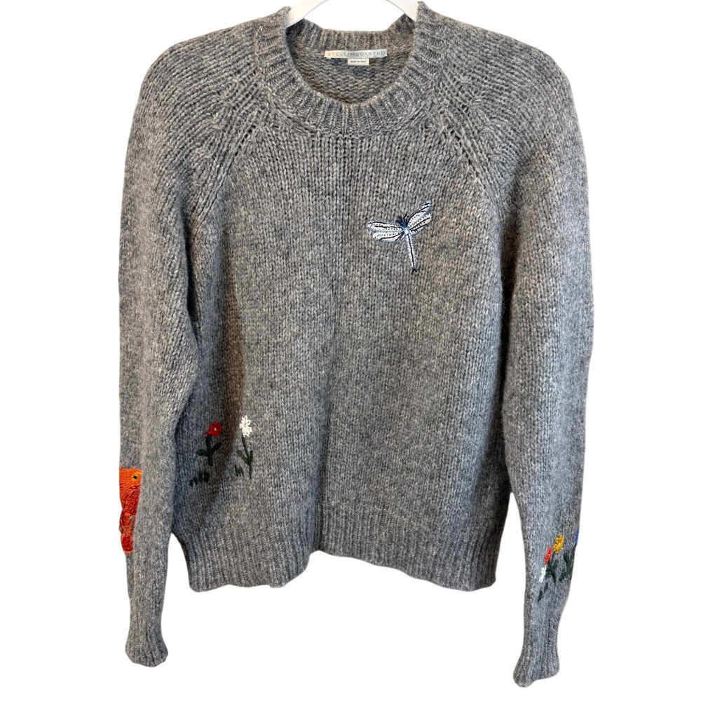 Stella McCartney Floral Embroidered Alpaca Wool Sweater Made In Italy Size 38